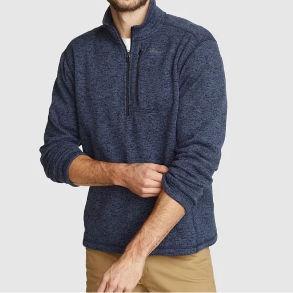 EDDIE BAUER Men's Convector 1/2-Zip Sweater Pullover Blue - Size L -Fleece Lined